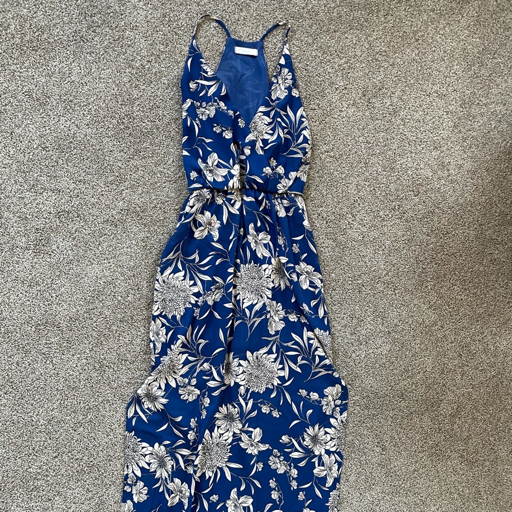 Blue flower pattern high-low dress